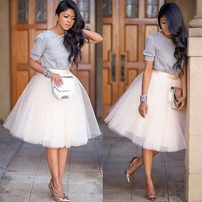 Puff Women Chiffon Tulle Skirt White Black High waist Midi Knee Length Chiffon plus size Female Tutu Skirts seamless skirt comfort