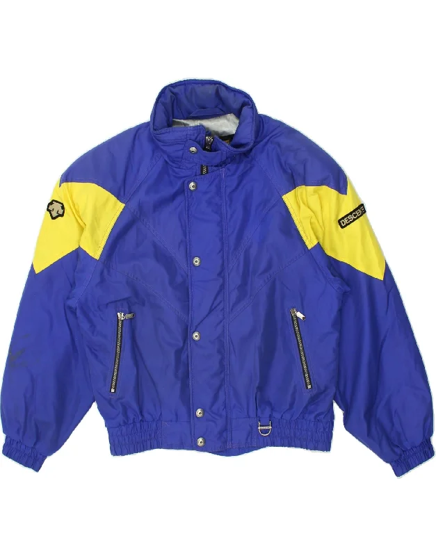 DESCENTE Womens Windbreaker Jacket EU 44 XL Blue Colourblock Polyester Faux Fur Fabric Real Fur Fabric Shearling Fabric