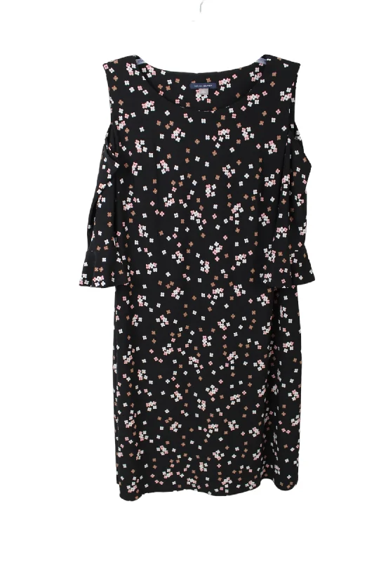Tommy Hilfiger 70's Style Flower Print Cold Shoulder Black Dress | 16 sweetheart Neckline Romantic