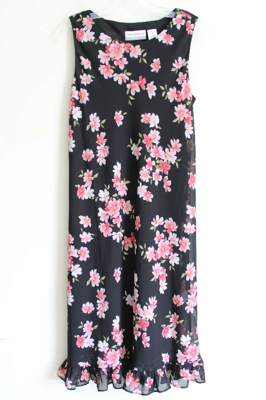 Alfred Dunner Black Pink Ruffle Bottom Chiffon Dress | 8 Petite Tunics Timeless classic