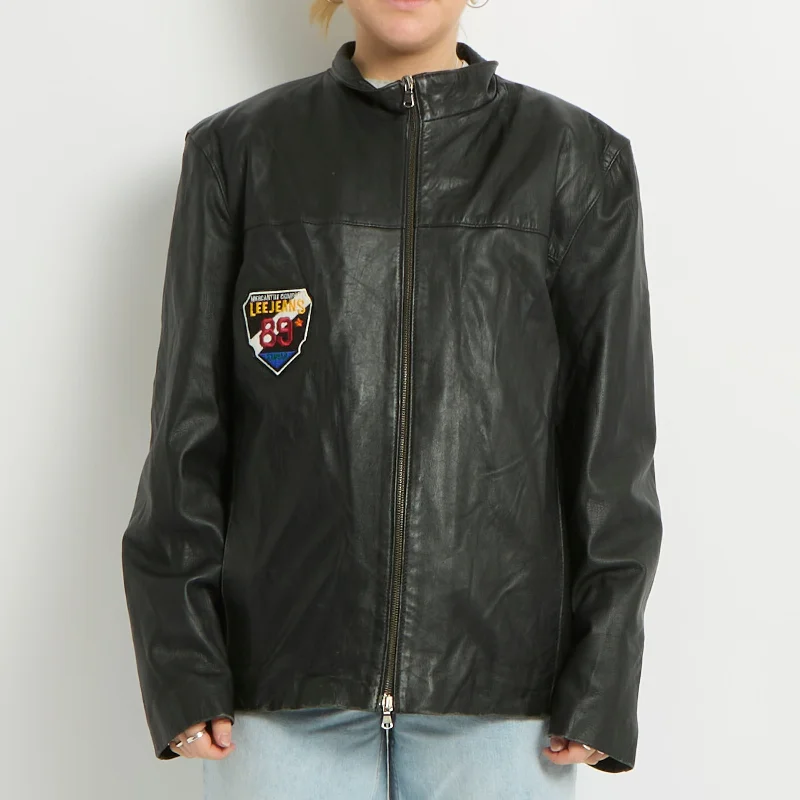 Duo Zip Leather Badge Detail Jacket - UK 12 Belted Jacket Elasticated Jacket Padded Jacket