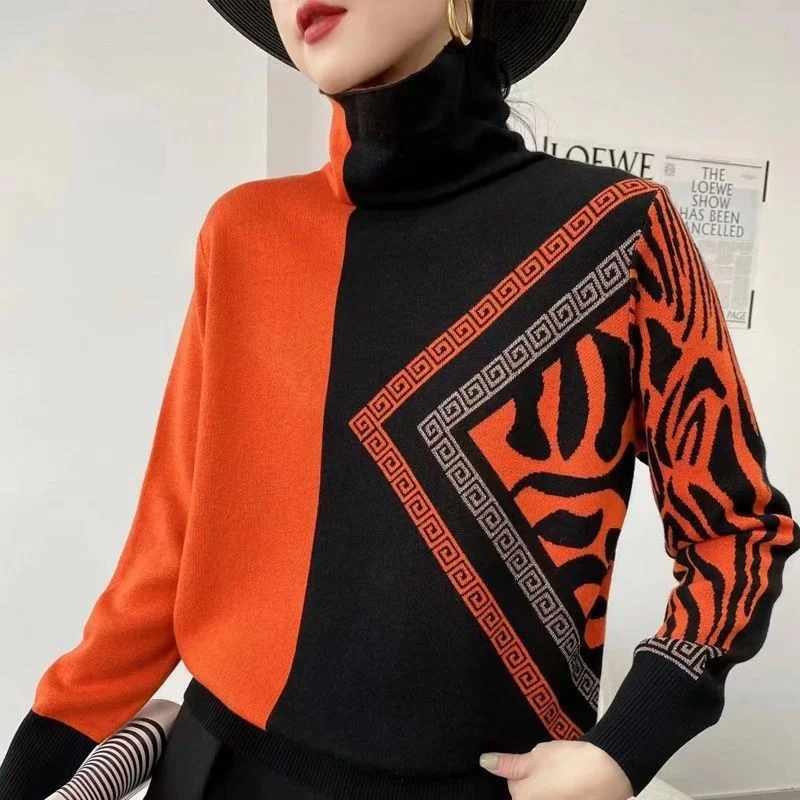 Florence® | Elegant printed turtle-neck sweater Mesh Fabric Canvas Fabric Denim Fabric