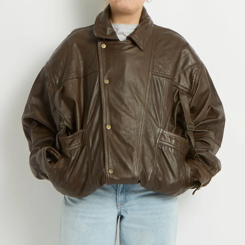Heavyweight Leather Buckle Jacket - UK 12 Denim Fabric Leather Fabric Suede Fabric