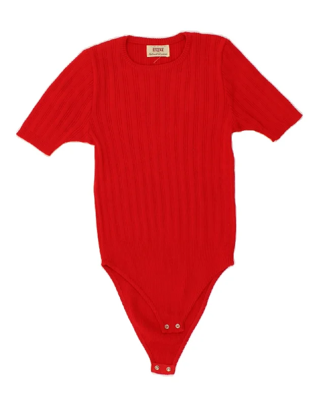 SISLEY Womens Bodysuit UK 8 Small Red Wool Comfortable Adjustable Strap Bodysuit