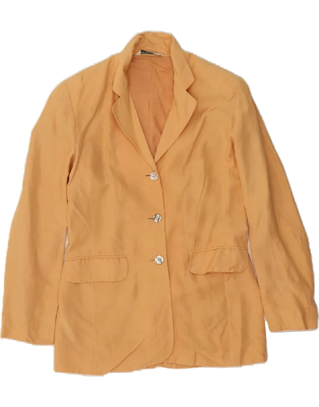 LAURA ASHLEY Womens 3 Button Blazer Jacket UK 10 Small Brown Silk Hooded Jacket Caped Jacket Shawl Collar Jacket