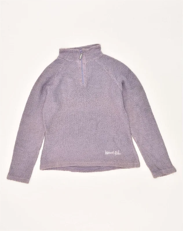 WEIRD FISH Womens Zip Neck Jumper Sweater UK 14 Large Purple Cotton Denim Fabric Leather Fabric Suede Fabric
