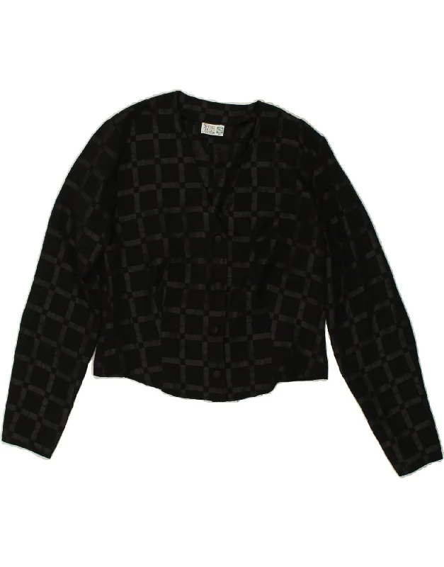 SEIDEL MODEN Womens Crop 4 Button Blazer Jacket EU 34 XS Black Check Zippered Jacket Buttoned Jacket Snapped Jacket