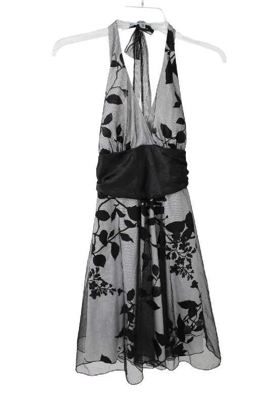 Speechless Black Floral Tulle Semi-Formal Dress | 11 Crew Neckline Sporty