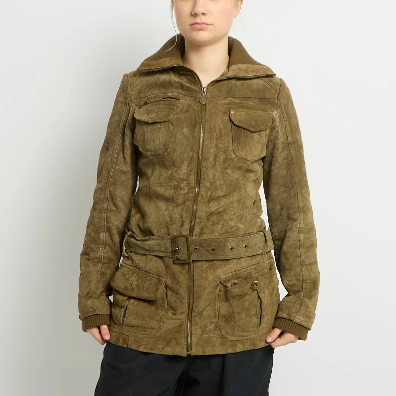 Suede Ribbed Knit Belted Jacket - UK 10 Plaid Jacket Tartan Jacket Houndstooth Jacket