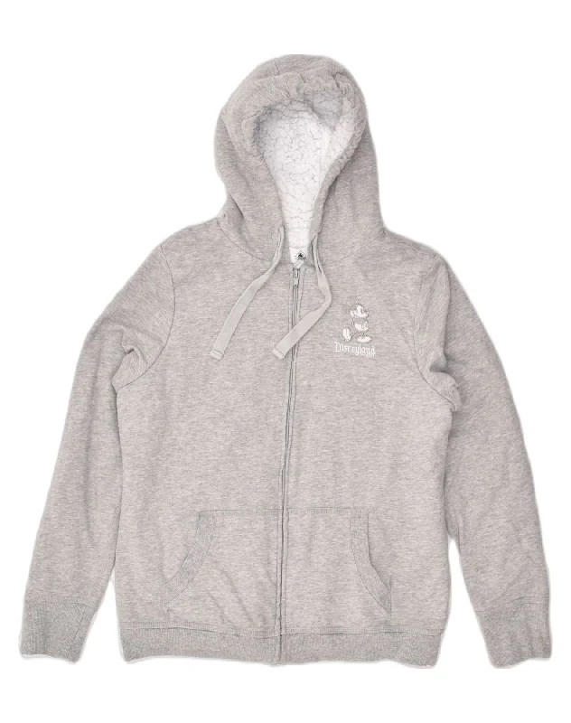 DISNEY Womens Sherpa Zip Hoodie Sweater UK 14 Medium Grey Cotton Striped Floral Plaid