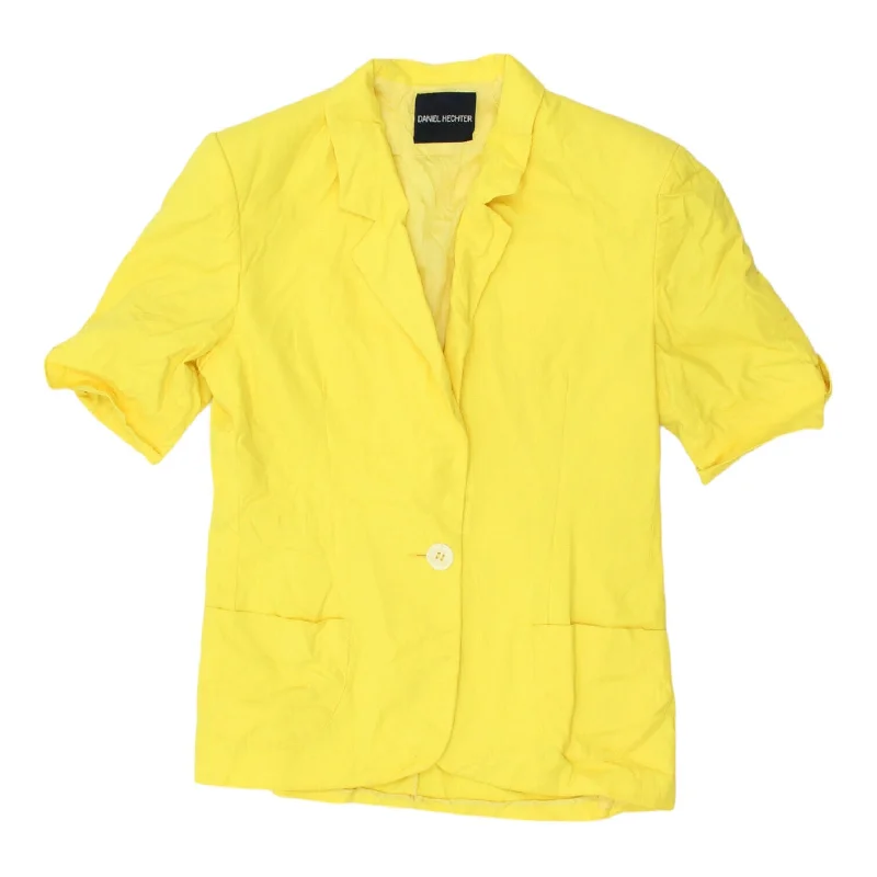 Daniel Hechter Womens Yellow Short Sleeve Blazer Jacket | Vintage Designer VTG Rayon Jacket Velvet Jacket Corduroy Jacket