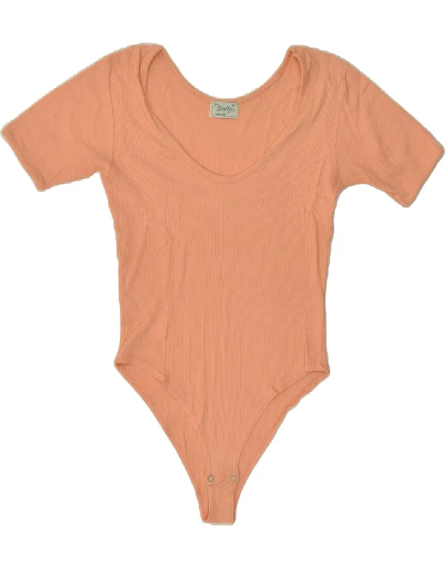 VINTAGE Womens Bodysuit UK 12 Medium Orange Cozy Fit Bodysuit