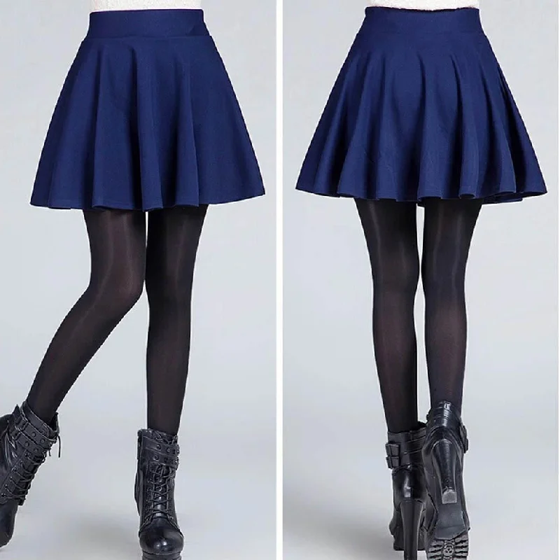 Women's Stretch High Waist Plain Skater Flared Pleated Casual Cotton Mini short Skirt Fashion mini skirt trendy