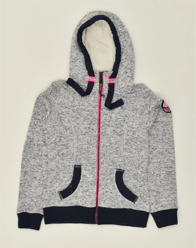 SUPERDRY Womens Sherpa Zip Hoodie Sweater UK 4 XS Grey Flecked Acrylic Chenille Blend Fleece Blend Nylon Blend
