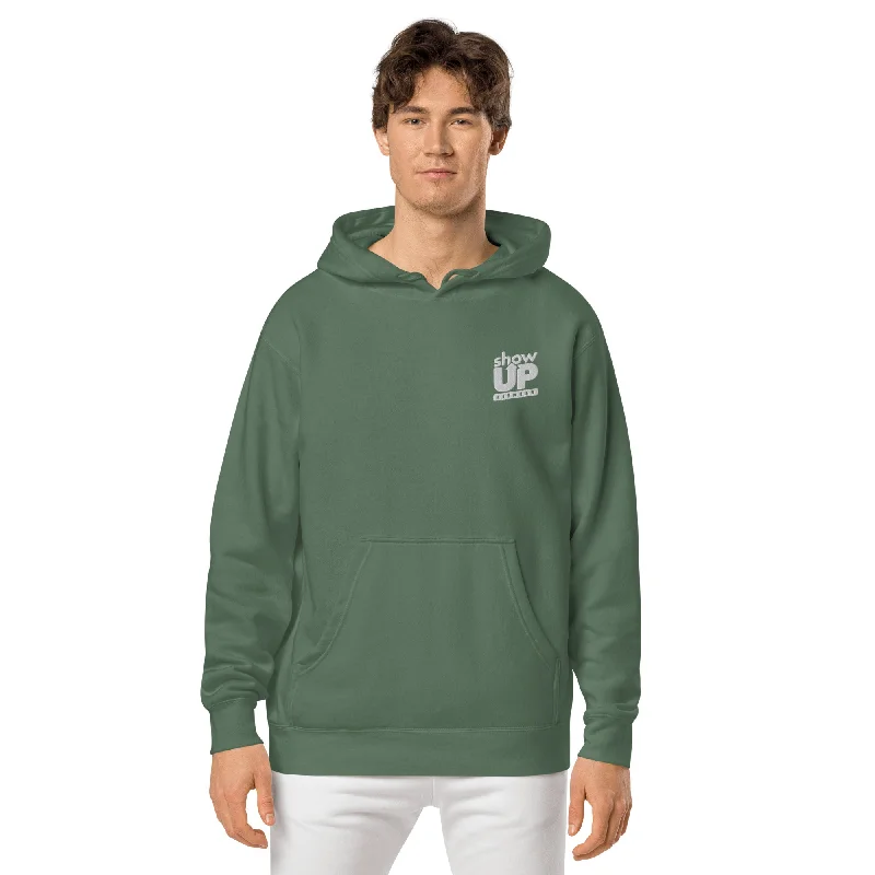 Vintage Washed Unisex Green Hoodie Hoodie with Hem Lace Feminine Delicate