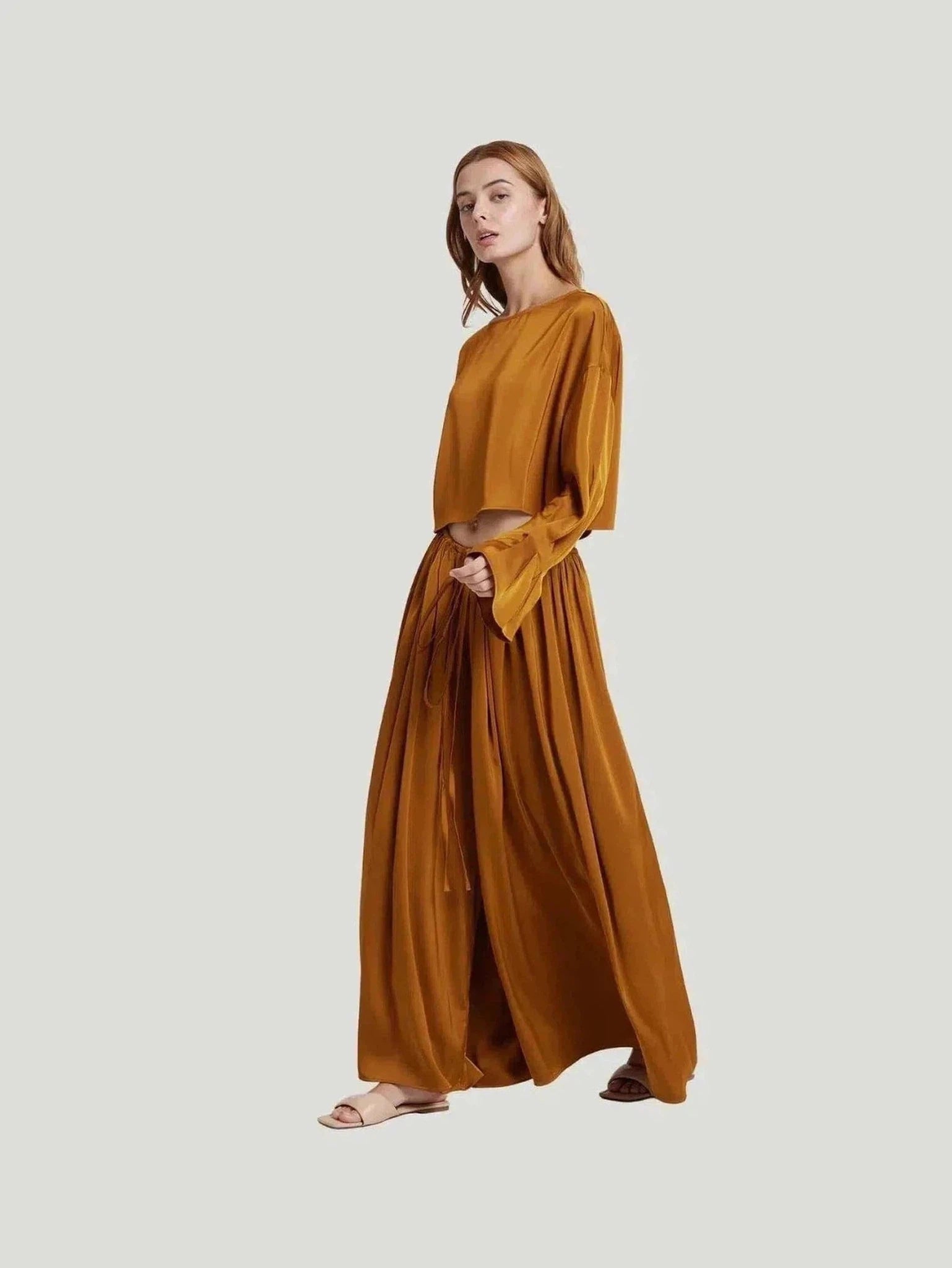 DEPT.ANONYM Silky Wide Leg Pants Trendy Tapered Pants