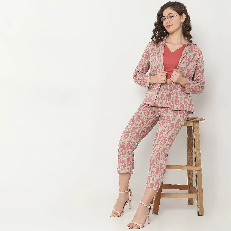 Straight Fit Printed Top with Pant & with Jacket Set Striped Jacket Polka Dot Jacket Floral Jacket