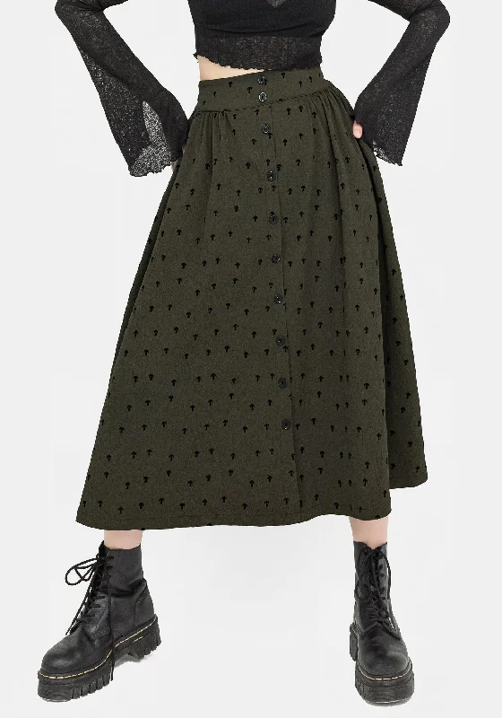 Chanterelle Velour Button Front Midi Skirt linen skirt light