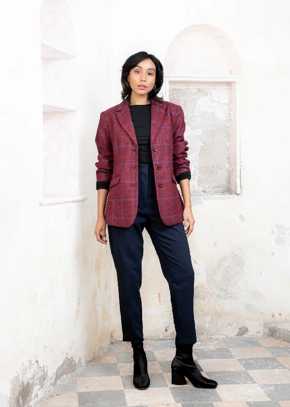 Tara Tweed Hacking Jacket - Rose Herringbone Check Tailored Jacket Straight Jacket A-Line Jacket