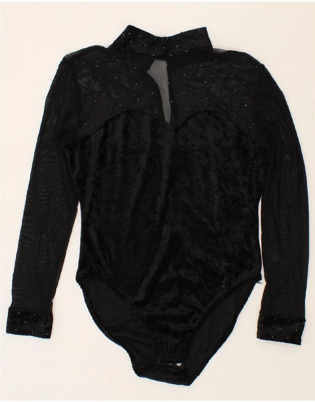 YESSICA Womens Velour Bodysuit EU 40/42 Medium Black Polyester Comfortable T-shirt Bodysuit