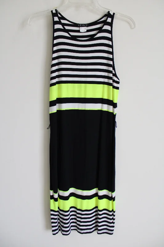Venus Black White Non Yellow Striped Dress | M Tunics Travel practical