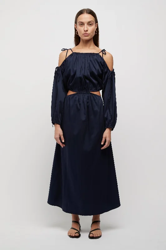 Yolanda Tie Cut Out Dress in Navy Tunics Hiking breathable