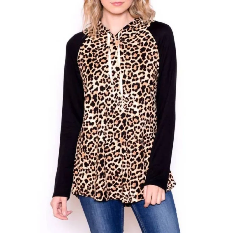 Soft Leopard Hoodie In Brown/black Hoodie with Hem Patch Decorative Personalized