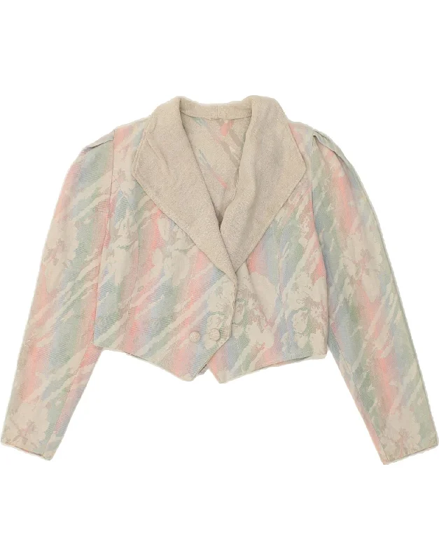 VINTAGE Womens Crop Double Breasted Blazer Jacket UK 12 Medium Beige Cotton Jacket Linen Jacket Terry Jacket