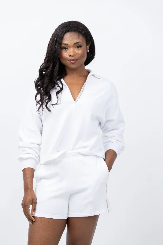 XiRENA Holman Sweatshirt in White Prism Hoodie with Hem Raw Edge Edgy Unfinished