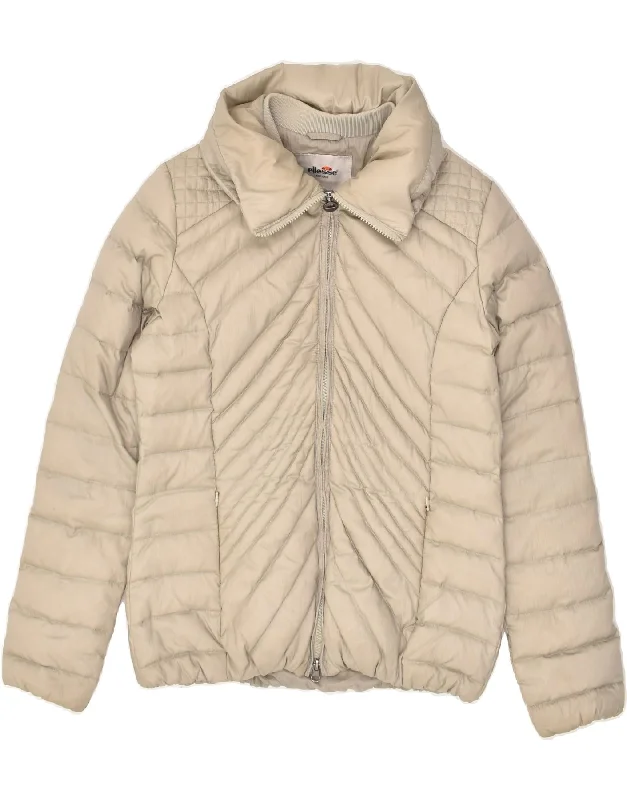 ELLESSE Womens Padded Jacket UK 14 Medium Beige Nylon Lace Jacket Ribbed Jacket Sequined Jacket