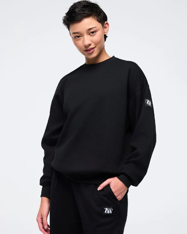 Zumba Haus Oversized Waffle Sweatshirt Hoodie with High Neck Warm Protective