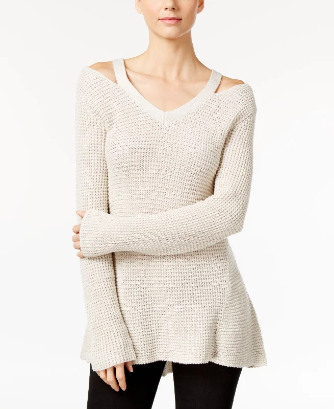 Style & Co Petite High Low Cutout Sweater Striped Floral Plaid