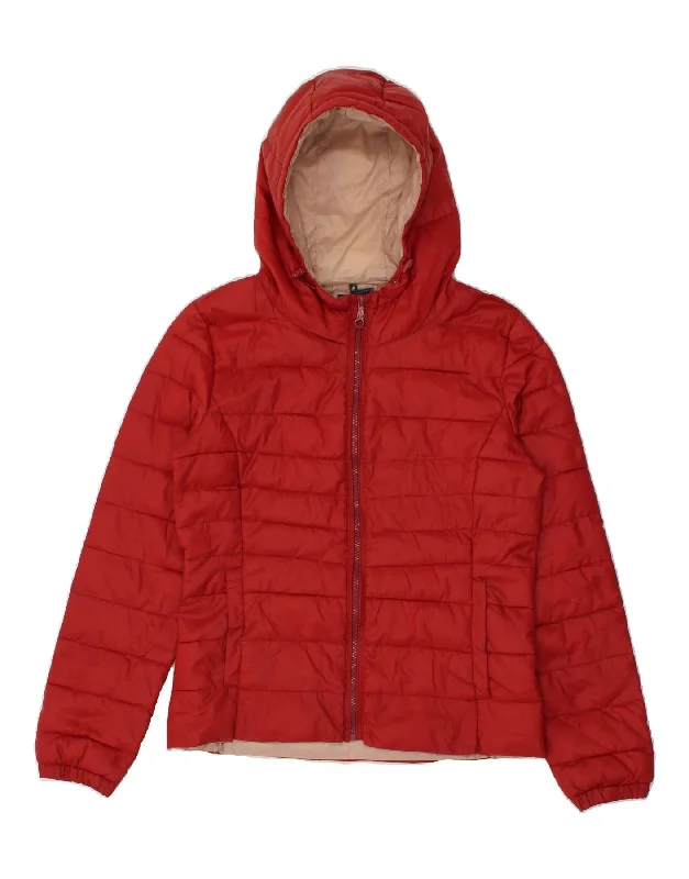 ONLY Womens Hooded Padded Jacket UK 12 Medium Red Nylon Cotton Jacket Linen Jacket Terry Jacket
