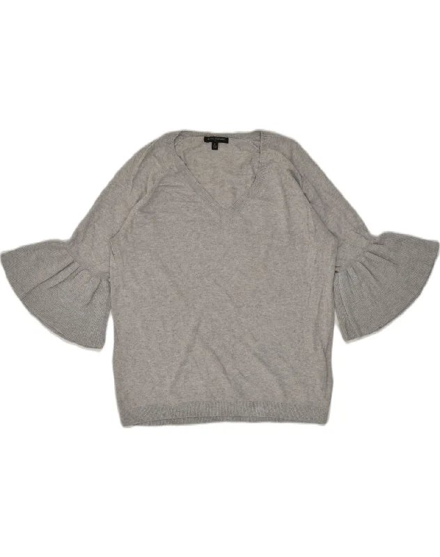 BANANA REPUBLIC Womens 3/4 Sleeve V-Neck Jumper Sweater UK 16 Large Grey Modern Contemporary Chic