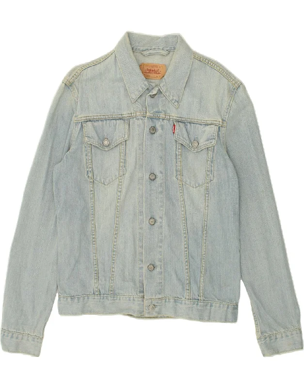 LEVI'S Womens Denim Jacket UK 14 Large Blue Cotton Appliqued Jacket Beaded Jacket Sequined Jacket