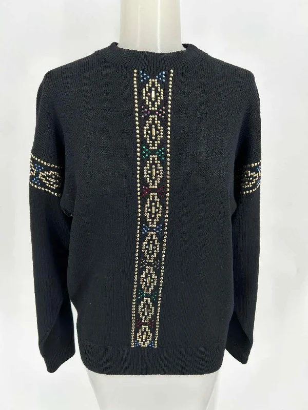 Women's Black Crew Embellished Size S Sweater Polka Dot Checkered Tartan