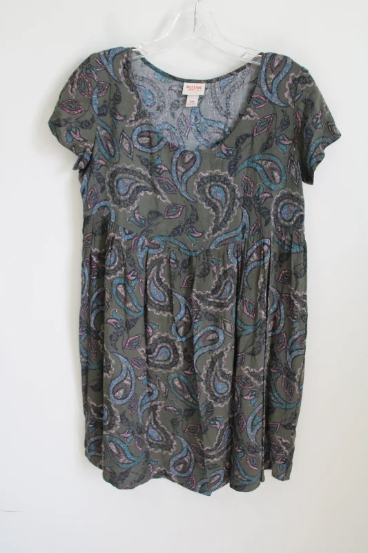 Mossimo Supply Co. Paisley Olive Green Babydoll Dress | M Tunics Mesh breathable