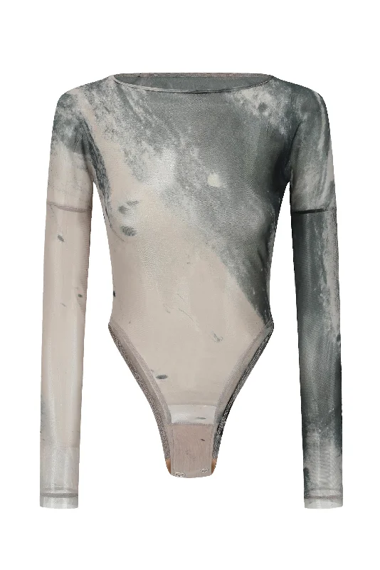 Grey Mesh Print Bodysuit Comfortable Bodysuit with Underwire