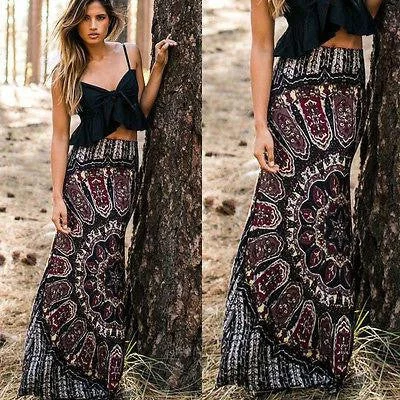 Skirts BOHO Hippy Women Long Maxi Slim Skirt Beach Clothing Casual Women Floral Vintage Plus Size to XXL leather skirt sleek