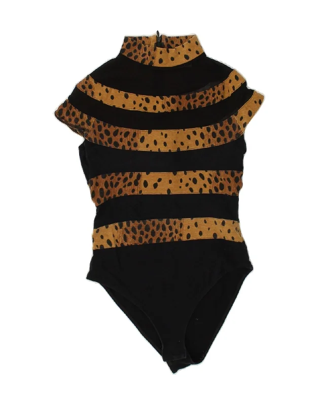 ALBA MODA Womens Bodysuit UK 12 Medium Black Colourblock Fashionable Turtleneck Bodysuit