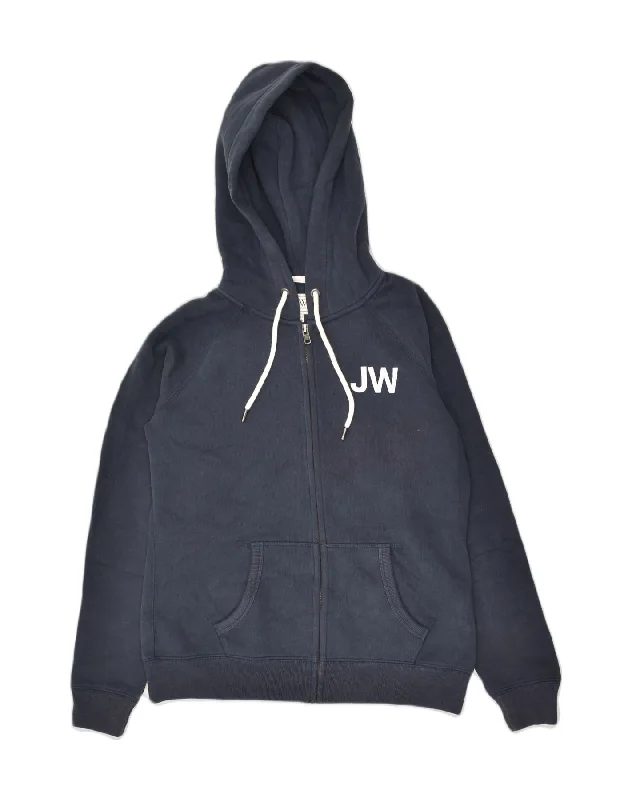 JACK WILLS Womens Zip Hoodie Sweater UK 12 Medium  Navy Blue Cotton Front Pockets Side Pockets Patch Pockets