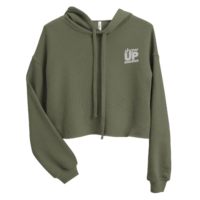 Olive Green Crop Hoodie Hoodie with Hem Ribbing Snug Secure