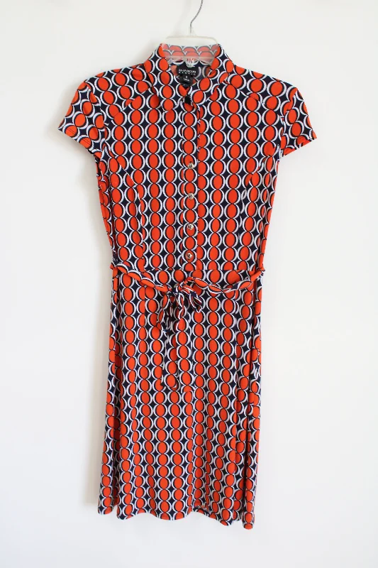 En Focus Studio Orange Navy Blue Patterned Dress | 4 Tunics Brand named