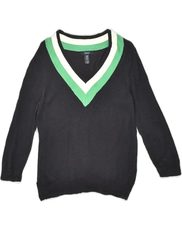 CHAPS Womens V-Neck Jumper Sweater UK 12 Medium Black Cotton Anti-Pilling Anti-Shrink Durable