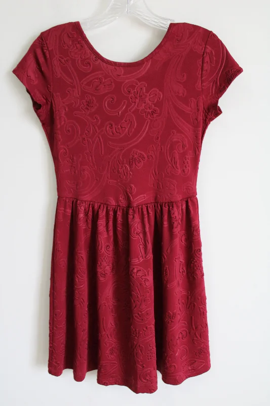 Crush Maroon Paisley Lace Up Back Dress | S A-Line Day Work