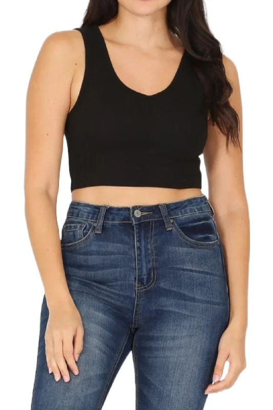 Women's Variegated Rib Crop V-Neck Tank Top coral tank top