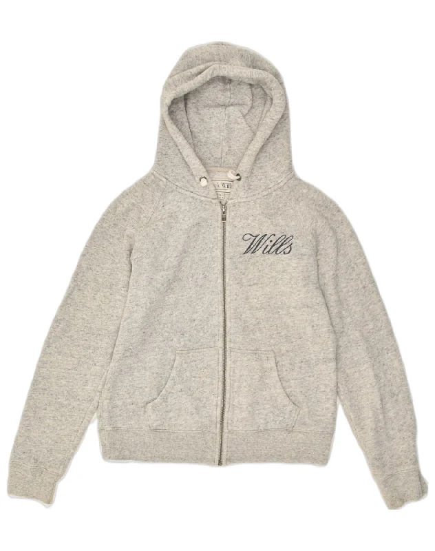 JACK WILLS Womens Zip Hoodie Sweater UK 12 Medium Grey Cotton Real Fur Shearling Chenille