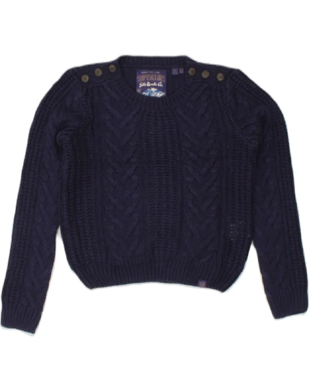 SUPERDRY Womens Crew Neck Jumper Sweater UK 12 Medium  Navy Blue Acrylic Mesh Blend Leather Blend Suede Blend