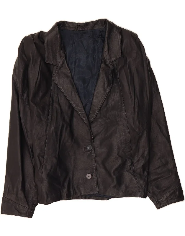 VINTAGE Womens Leather 2 Button Blazer Jacket IT 44 Medium Black Leather Fleece Jacket Down Jacket Feather Jacket