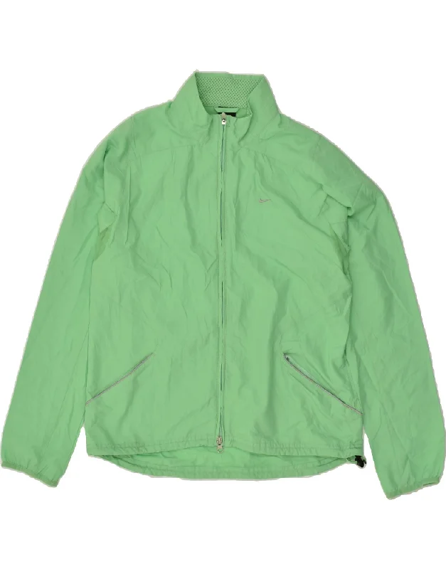NIKE Womens Rain Jacket UK 14 Medium Green Cotton Fabric Linen Fabric Terry Fabric
